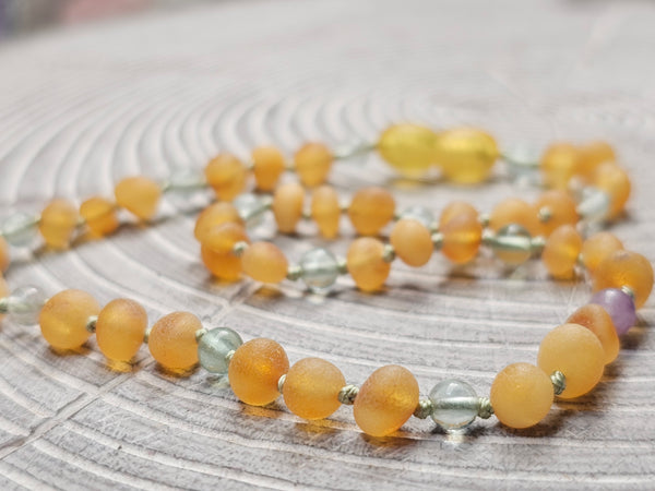 Amber and Fluorite Necklace 12.5